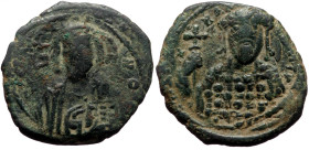 Constantine X Ducas (1059-1067) AE Follis (Bronze, 7.35g, 27mm) Constantinople. 
Obv: +EMMA NOVHA, IC-XC across fields, bust of Christ facing, wearing...
