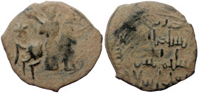 Seljuqs of Rum, Rukn ed-din Sulieman Shah (1188-1204) AE Fals (Bronze, 6.37g, 28mm) AH 595. 
Obv: Amir on horseback 
Rev: Name and titles. 
Ref: Broom...