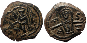 Crusaders, Antioch. Tancred (Regent, 1101-03, 1104-12). AE Follis (Bronze, 24mm, 3.87g) double striked
Obv: St. Peter standing facing, raising hand an...