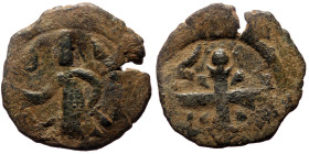 Crusaders, Edessa. Baldwin II (Second reign, 1108-1118) AE Follis (Bronze, 22mm, 2.89g). Light issue. 
Obv: BΛΓΔOYINOC ΔO YΛO C(TA)Y –, Baldwin standi...