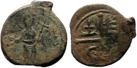 Crusaders, Antioch. Tancred (Regent, 1101-03, 1104-12). AE Follis (Bronze, 20mm, 2.55g) 
Obv: St. Peter standing facing, raising hand and holding cros...