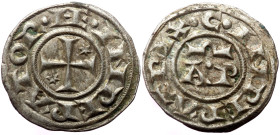 Sicily, Henry VI and Constance (1194-1196) AR Denaro. Brindisi. 
Obv: + HE INPERATOR, Cross potent, two stars in field 
Rev: + C INPERATRIX, A P. 
Ref...