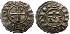 Sicily, Henry VI and Constance (1194-1196) AR Denaro. Brindisi. 
Obv: + HE INPERATOR, Cross potent, two stars in field 
Rev: + C INPERATRIX, A P. 
Ref...