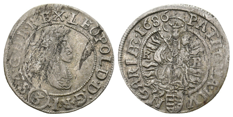Habsburg, Hungary, Leopold I (1657-1705) 3 Kreuzer/Groschen/ (Silver, 1.63g, 21m...