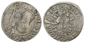 Habsburg, Hungary, Leopold I (1657-1705) 3 Kreuzer/Groschen/ (Silver, 1.63g, 21mm) 1686, Körmöcbánya /Kremnitz/ ,
Ref: Huszár: 1465, Unger II.: 1084, ...