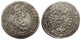 Austria, Leopold I, 3 kreutzer (Silver, 1.50g, 23mm) 1696. Brieg. KM-1287