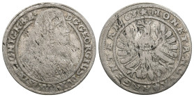 Poland, Silesia, Duchy of Liegnitz-Brieg, Georg III AR 15 Kreuzer (Silver, 5.38, 31m)
Obv: D:G•GEORGIUS•DUX(XV)SIL•LIGN•& BREG 
Rev: 1663 MONETA NOVA-...