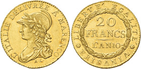 PIEMONTE. Torino.  

Da 20 franchi an 10 (1801), AV. Tipo “A’ MARENCO”. Pagani 4. MIR 1008/2. Fridberg 1172.
Raro. q.Fdc

NGC UNC Details Cleaned...