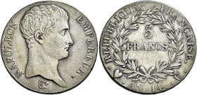 PIEMONTE. Torino.  

Da 5 franchi an 14 (1805), AR. Pagani 26. Davenport 83. Le Franc 303/26. Gadoury 580.
Raro. Buon BB