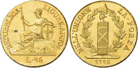 LIGURIA. Genova.  

Repubblica Ligure, 19 gennaio 1798-9 giugno 1805. Da 96 lire anno I/1798, AV 25,23 g. Pagani 1. Lunardi 371. MIR 375/1. Friedberg ...