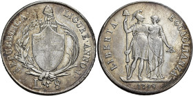 LIGURIA. Genova.  

Da 8 lire anno I/1798, AR 33,09 g. Pagani 11. Davenport 1371. Lunardi 375. MIR 379/1.
Buon BB