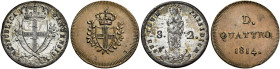 LIGURIA. Genova.  

Lotto di due monete. Da 2 soldi 1814, Mist. Pagani 33a. MIR 394. Lunardi 384. e 4 denari 1814, Cu. Pagani 34. MIR 395. Lunardi 385...