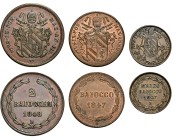 EMILIA. Stato Pontificio Bologna.  

Lotto di tre monete. Da 2 baiocchi anno III/1848, e mezzo baiocco anno II/1847, Cu. Pagani 250, 255a; MIR 3121/...