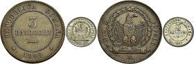 EMILIA. Stato Pontificio Bologna.  

Lotto di due monete. Repubblica Romana, 9 febbraio 1848 – 3 luglio 1849. Da 4 baiocchi 1849 e da 3 baiocchi 1849,...