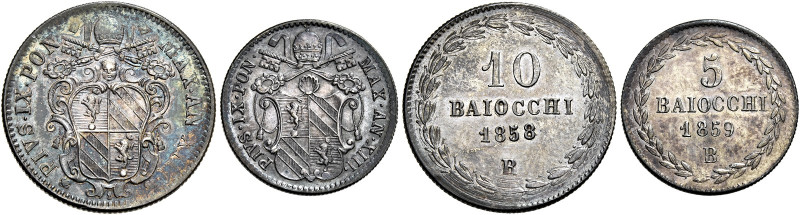 EMILIA. Stato Pontificio Bologna.  

Lotto di due monete. Da 10 baiocchi anno XI...