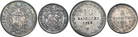 EMILIA. Stato Pontificio Bologna.  

Lotto di due monete. Da 10 baiocchi anno XIII/1858, segno di zecca correto B sovrapposto ad R, AR. Pagani 287a. M...