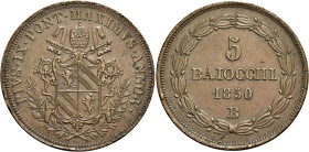 EMILIA. Stato Pontificio Bologna.  

Da 5 baiocchi anno V/1850, Cu. Pagani 295. MIR 3142/8.
Spl