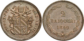 EMILIA. Stato Pontificio Bologna.  

Da 2 baiocchi anno III/1849, Cu. Pagani 306. MIR 3144/1.
Spl
