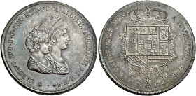 TOSCANA. Firenze.  

Dena da 10 lire fiorentine 1807, AR. Pagani 27a.
q.Fdc

Le dena del 1807 furono coniate unicamente nel 1826 dai conii riadattati ...