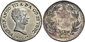 TOSCANA. Firenze.  

Lira toscana 1821, AR. Pagani 72.
Patina di medagliere, Spl