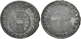 TOSCANA. Firenze.  

Soldo o 1/20 di lira 1824, Cu. Pagani 169.
Estremamente raro. BB

Leopoldo II, subentrando alla morte del padre nel giugno 1...