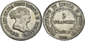 TOSCANA. Lucca.  

Da 5 franchi 1805, AR. Busti medi. Pagani 25d.
Spl