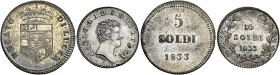 TOSCANA. Lucca.  

Lotto di due monete. Da 10 soldi 1833, AR. Pagani 265. Da 5 soldi 1833, Mist. Rv. 5/ SOLDI/ 18?? (testa piatta dei numeri 3). Pagan...