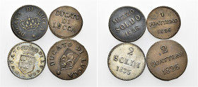 TOSCANA. Lucca.  

Lotto di quattro monete. Da 2 soldi 1835, Mist. Pagani 271. Da 2 quattrini 1826, mezzo soldo 1826, quattrino 1826, Cu. Pagani 275, ...