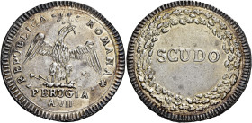 UMBRIA. Perugia.  

Repubblica Romana, 15 febbraio 1798 – 29 settembre 1799. Scudo anno VIII (1799), AR 26,47 g. – ø 42,4 mm. REPUBLICA ROMANA (rose...