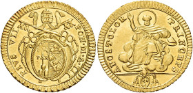 LAZIO. Stato Pontificio Roma.  

Pio VII (Gregorio Luigi Barnaba Chiaramonti), 14 marzo 1800 – 20 agosto 1823. Doppia romana anno III, AV. Punzone del...