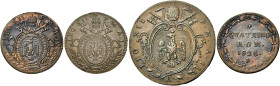LAZIO. Stato Pontificio Roma.  

Lotto di tre monete. Mezzo baiocco anno III 1826, quattrino 1824, quattrino 1826, Cu. Pagani 135, 137, 139. MIR 3077/...