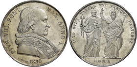 LAZIO. Stato Pontificio Roma.  

Pio VIII (Francesco Saverio Castiglioni), 31 marzo 1829 – 30 novembre 1830. Scudo romano anno I/1830, AR. Pagani 14...