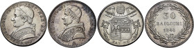 LAZIO. Stato Pontificio Roma.  

Lotto di due monete. Testone da 30 baiocchi anno IV/1834; 30 baiocchi anno XVI 1846, AR. Pagani 225 var., 229. MIR 30...