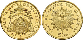 LAZIO. Stato Pontificio Roma.  

Sede Vacante (Camerlengo cardinale Tommaso Riario Sforza), 1846. Da 5 scudi 1846, AV. Pagani 301. MIR 3113. Friedbe...