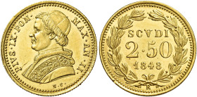LAZIO. Stato Pontificio Roma.  

Da 2,50 scudi anno II/1848, AV. Pagani 307. MIR 3116. Friedberg 273.
Molto raro. Colpetto sul bordo al rv., Spl / ...