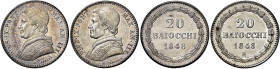 LAZIO. Stato Pontificio Roma.  

Lotto di due monete. Da 20 baiocchi anno III/1848, ssz. Da 20 baiocchi anno III/1848. AR. Pagani 315, 316. MIR 3118...