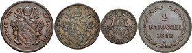 LAZIO. Stato Pontificio Roma.  

Lotto di tre monete. Da 2 baiocchi III/1848, baiocco I/1846, mezzo baiocco III/1848, Cu. Pagani 325, 327, 336. MIR 31...