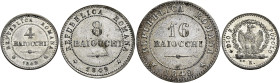 LAZIO. Stato Pontificio Roma.  

Lotto di tre monete. Da 16 baiocchi 1849. Da 8 baiocchi 1849. Da 4 baiocchi 1849. Mist. Pagani 340, 341, 342. MIR 312...