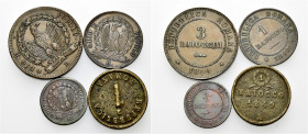 LAZIO. Stato Pontificio Roma.  

Lotto di quattro monete. Da 3 baiocchi 1849. Baiocco 1849. Mezzo baiocco 1849. Cu. Pagani 343, 344, 345. MIR 3128/1, ...