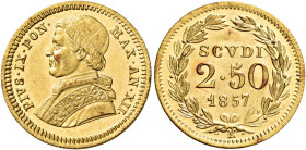 LAZIO. Stato Pontificio Roma.  

Da 2,50 scudi anno XII/1857, AV. Pagani 364. MIR 3135/15. Friedberg 273.
Molto raro. Spl