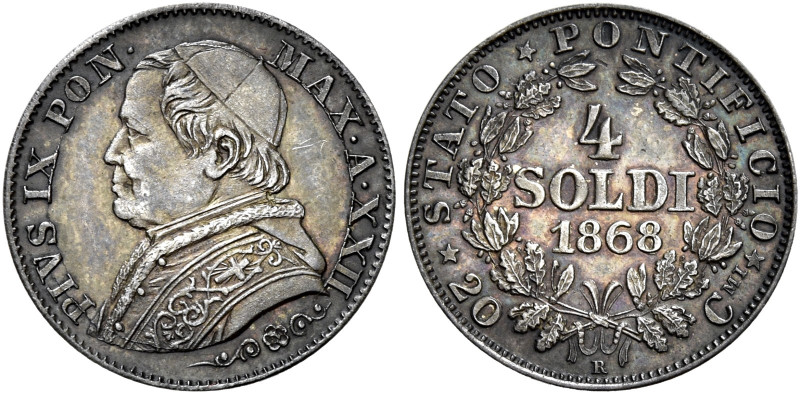 LAZIO. Stato Pontificio Roma.  

Da 4 soldi anno XXII/1868, AR. Come precedent...