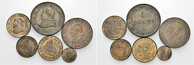 LAZIO. Stato Pontificio Roma.  

Lotto di sei monete. Da 4 soldi XXI/1866. Da 2 ...