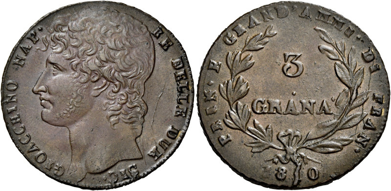 CAMPANIA. Napoli.  

Da 3 grana 1810, Cu. Pagani 50f. Pannuti-Riccio 5. MIR 436....
