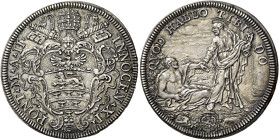 Roma.  

Testone anno II/1677, AR 9,61 g. INNOCEN·XI· – ·PONT·M·A·II· Stemma sormontato da triregno e chiavi decussate con cordoni e fiocchi. Rv. QVOD...