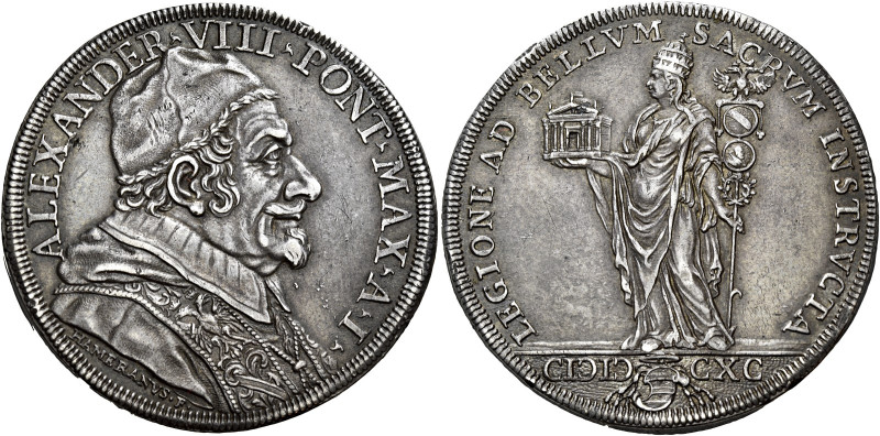 Roma.  

Alessandro VIII (Pietro Ottoboni), 1689-1691. Piastra anno I/1690, AR 3...