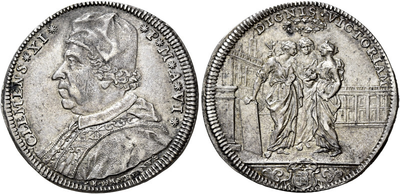 Roma.  

Testone anno VI, AR 9,13 g. *CLEMENS*XI* – *PONT*M*A*VI* Busto a s. con...