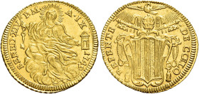 Roma.  

Benedetto XIV (Prospero Lambertini), 1740-1758. Zecchino anno IX/1749, AV 3,41 g. BENED – XIV P M – A IX – 1749 La Chiesa sulle nubi. Rv. REP...