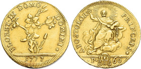 Roma.  

Pio VI (Giovanni Angelo Braschi), 1775-1779. Da 2 doppie romane 1777, AV 10,83 g. FLORET IN DOMO – DOMINI Pianta di giglio; all’esergo, 1777....