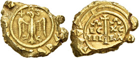 Sicilia.  

Federico II di Svevia imperatore, 1220-1250. Multiplo di tarì, Brindisi o Messina 1231-1250, AV 5,19 g. Legenda pseudo-cufica. Entro cerch...
