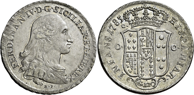 Napoli.  

Piastra da 120 grana 1785, AR 27,28 g. FERDINAN IV D G SICILIAR ET HI...